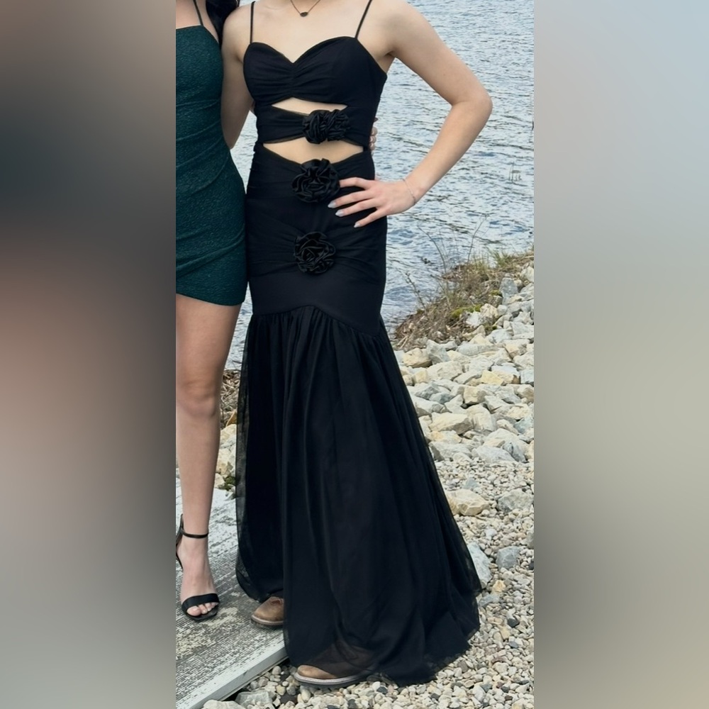 Black Prom Dress with Floral Accents